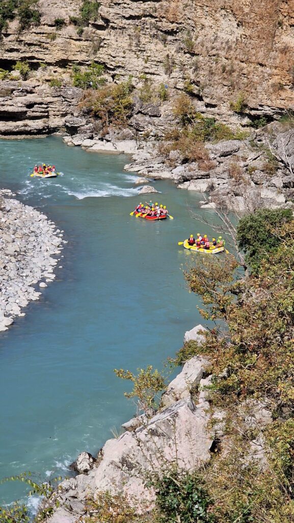 Scenic view of the Vjosa River canyon during a rafting trip in Permet