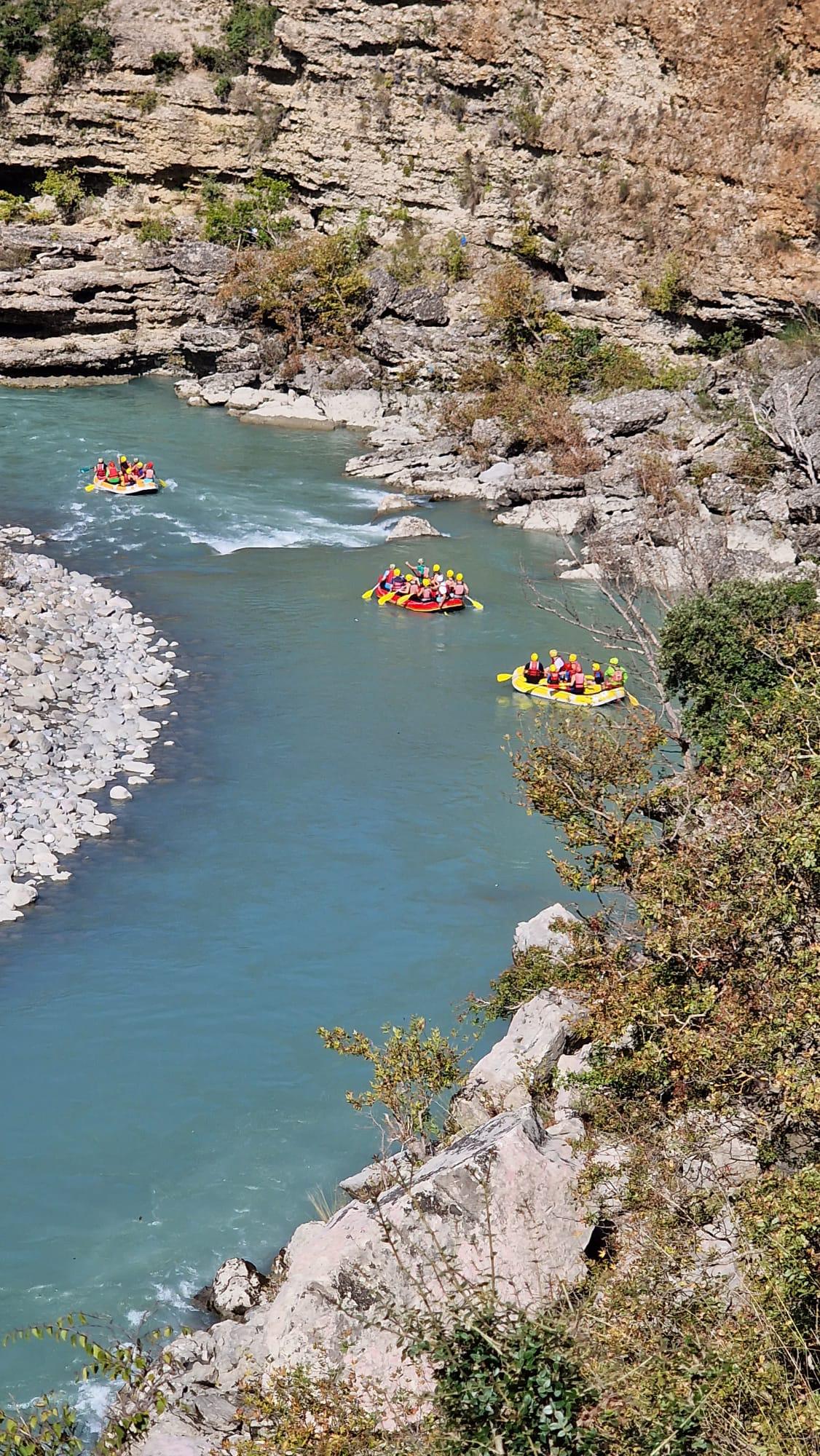 Scenic view of the Vjosa River canyon during a rafting trip in Permet