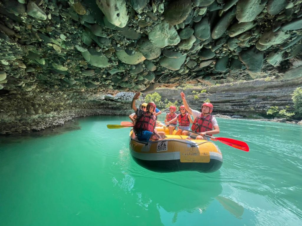 Rafting in Albania on the Vjosa River, Europe last wild river near Permet