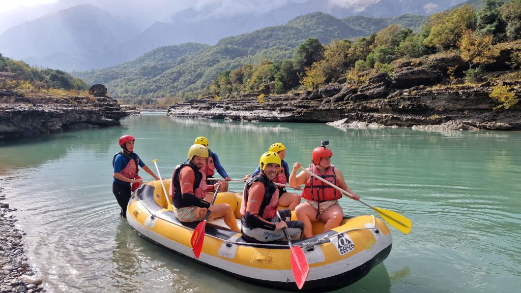 Vjosa River rafting adventure with stunning canyon walls near Permet